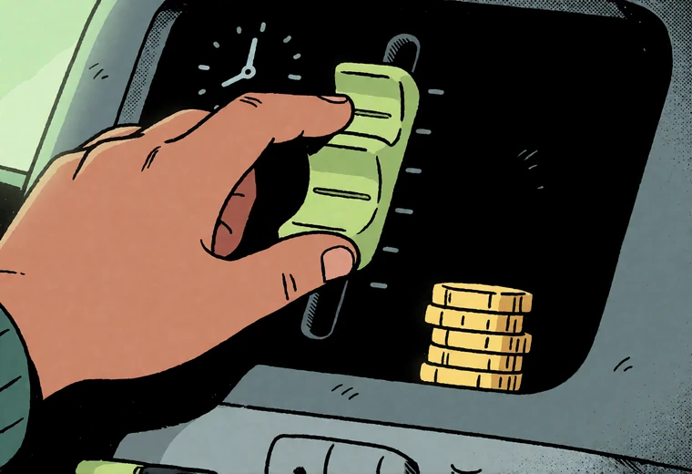 Comic-Grafik einer Hand am Limit-Regler mit Uhr und M&uuml;nzstapel - Spielerschutz-Werkzeuge f&uuml;r Budgetkontrolle bei Zoccer