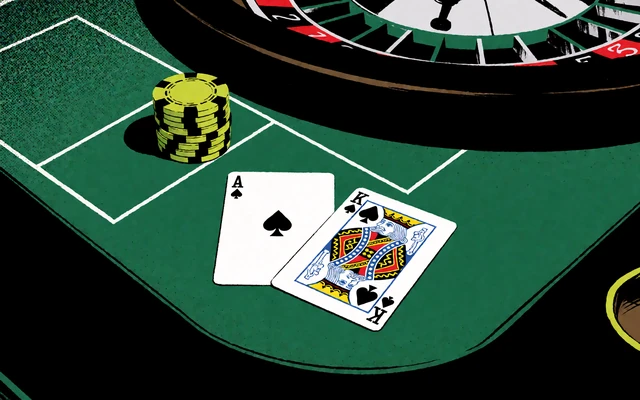 Comic-Kartentisch mit Ass, K&ouml;nig und limefarbenen Chips - 210+ RNG-Tischspiele im Zoccer Casino