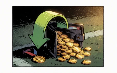 Comic-Motiv mit R&uuml;ckfluss-Pfeil und M&uuml;nzen in eine Geldb&ouml;rse f&uuml;r das t&auml;gliche Cashback bis 400 Euro