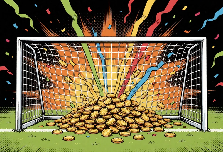Comic-Tor voller Goldm&uuml;nzen und Konfetti als Symbol f&uuml;r den Willkommensbonus im Zoccer Casino